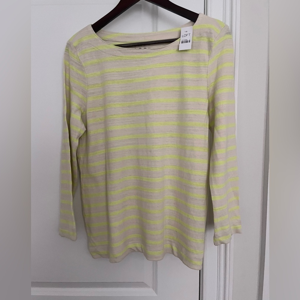 Loft boatneck striped knit top 100% cotton size M NWT